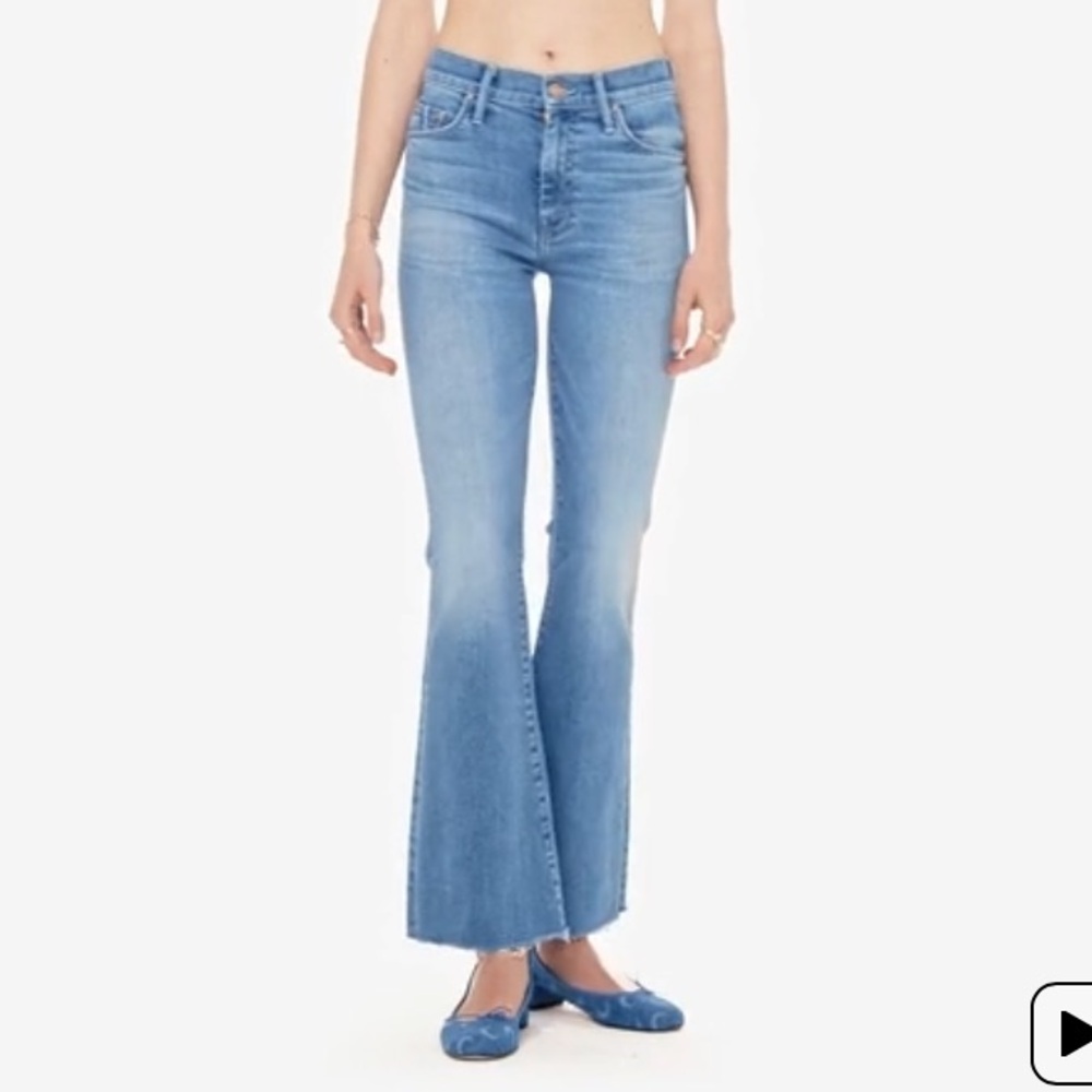 Mother The Weekender Fray Wide Leg Blue Denim Jeans Size 31